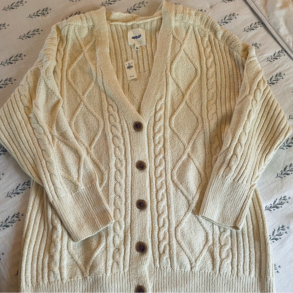 Aerie Cable Knit Long Cardigan